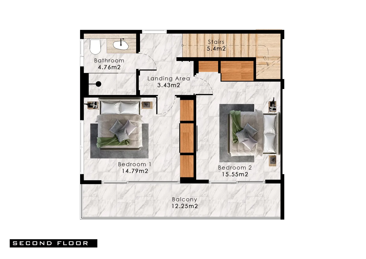 Villa 231 upper floor — two bedrooms, balcony