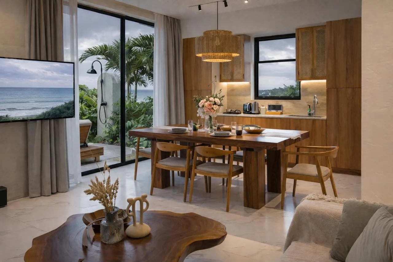 White Residence, Villa 231 — living-dining room and kitchen