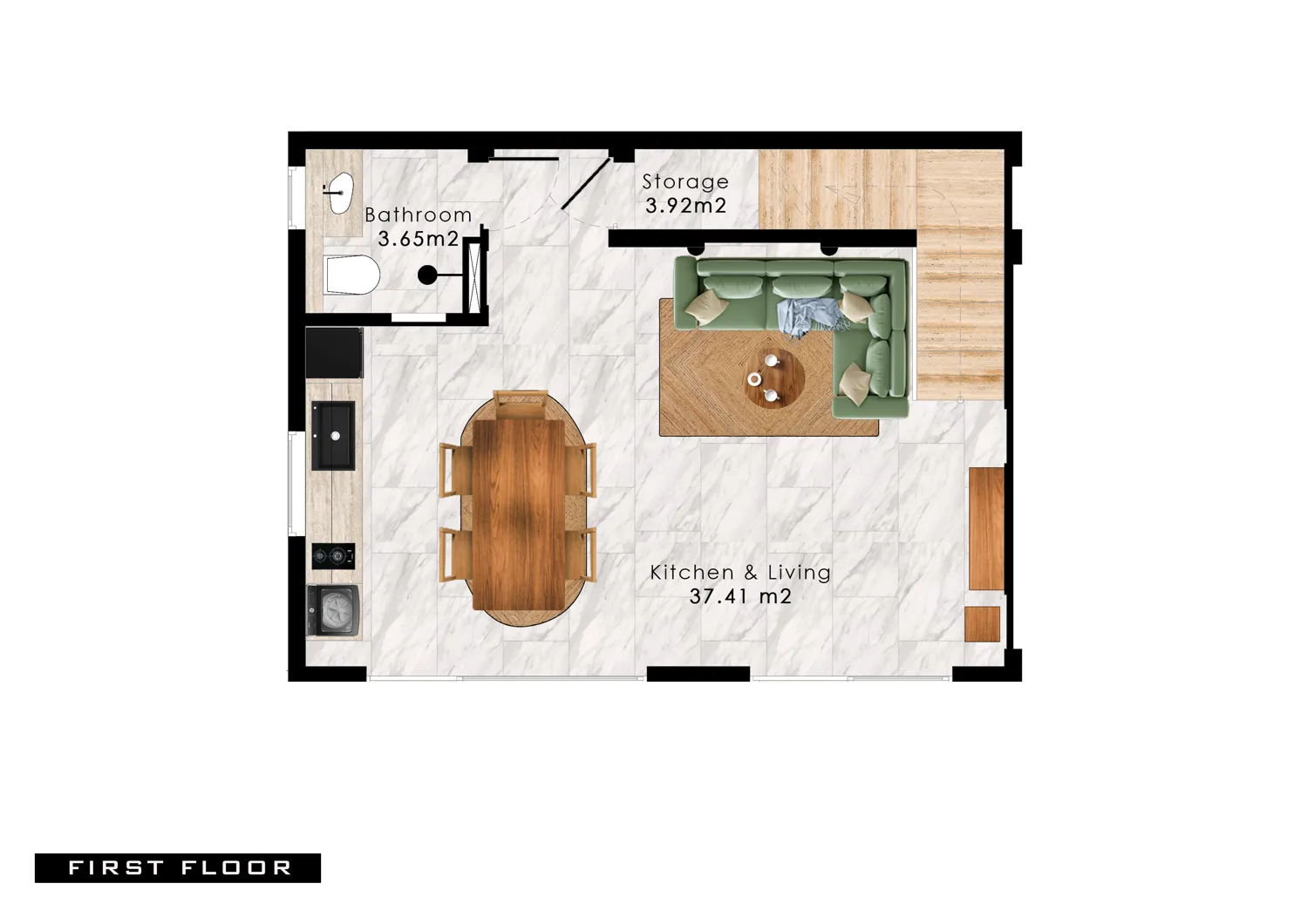Villa 231 ground floor — kitchen-living room 37.41 m²